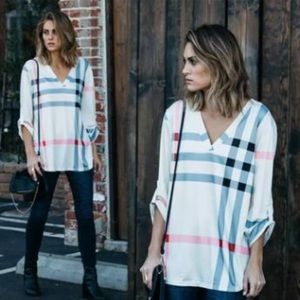 Oversized Plaid blouse, silky material, size S